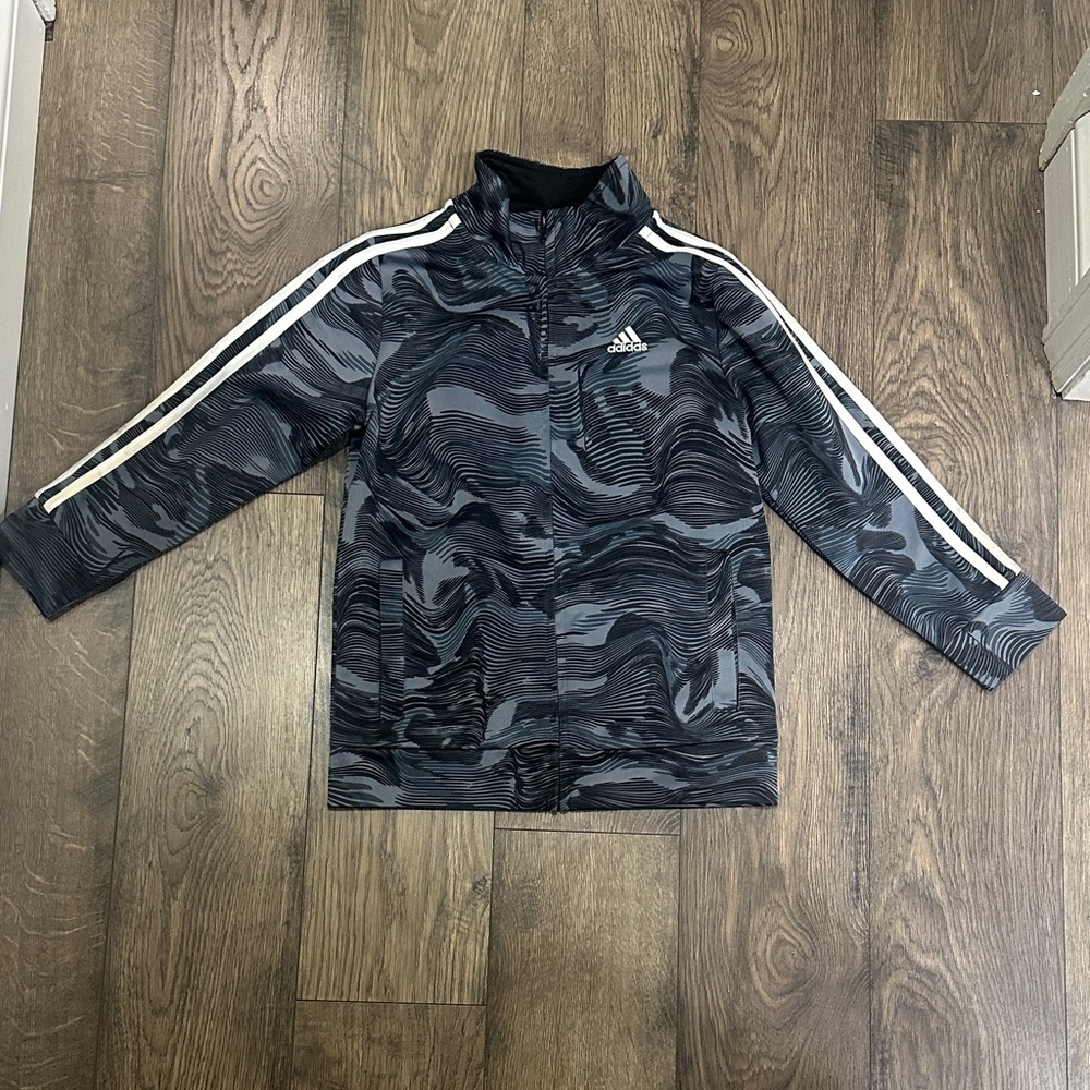 Adidas Black and Gray Patterned Track Jacket
